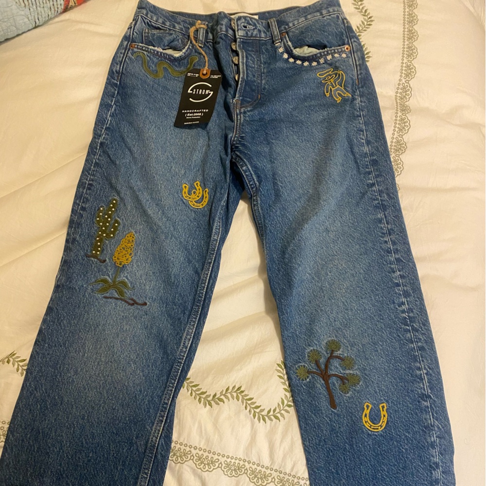 Reformation Blue Jeans with Western Embroidery